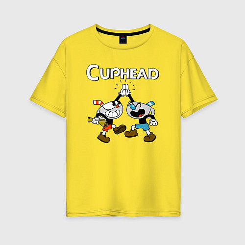 Женская футболка оверсайз Cuphead веселые чашечки / Желтый – фото 1