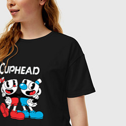 Футболка оверсайз женская Cuphead Чашечки, цвет: черный — фото 2