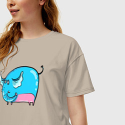 Футболка оверсайз женская Большой голубой слон, цвет: миндальный — фото 2