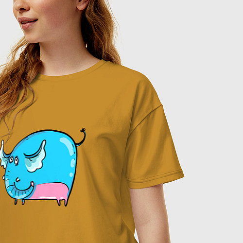 Женская футболка оверсайз Большой голубой слон / Горчичный – фото 3