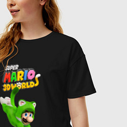 Футболка оверсайз женская Luigi cat Super Mario 3D World Nintendo, цвет: черный — фото 2