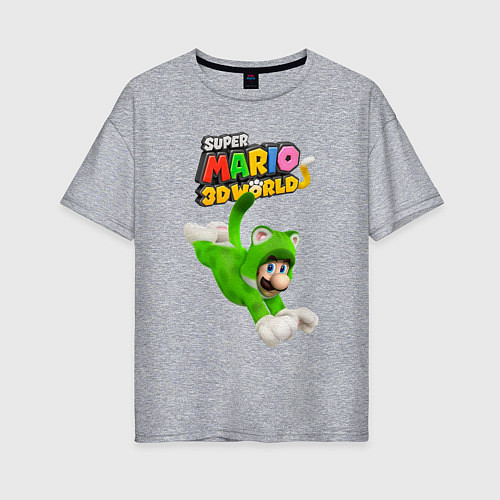 Женская футболка оверсайз Luigi cat Super Mario 3D World Nintendo / Меланж – фото 1