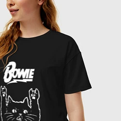 Футболка оверсайз женская Bowie Рок кот, цвет: черный — фото 2