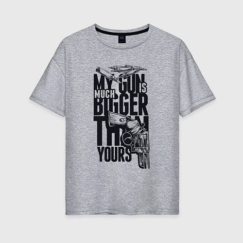 Женская футболка оверсайз Фраза про пистолет / Меланж – фото 1