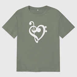 Футболка оверсайз женская Сердце Скрипичный и Басовый Ключи, цвет: авокадо