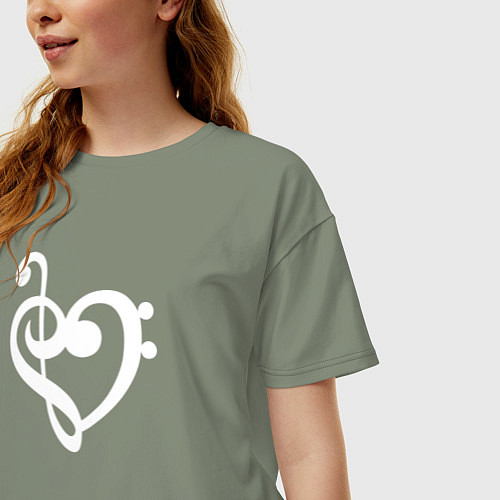 Женская футболка оверсайз Сердце Скрипичный и Басовый Ключи / Авокадо – фото 3