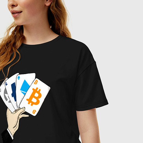 Женская футболка оверсайз Криптовалютные карты / Черный – фото 3