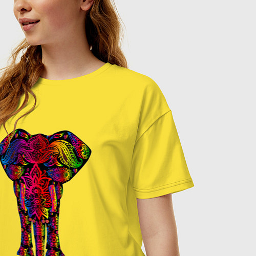 Женская футболка оверсайз Психоделически раскрашенный слон / Желтый – фото 3