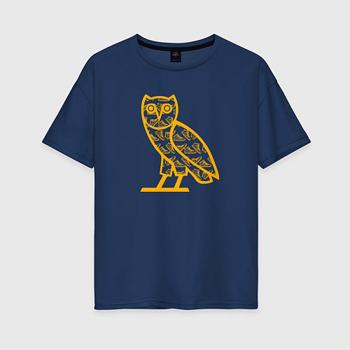 Женская футболка оверсайз Drake сова / Тёмно-синий – фото 1