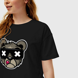 Футболка оверсайз женская Мишка в очках, цвет: черный — фото 2