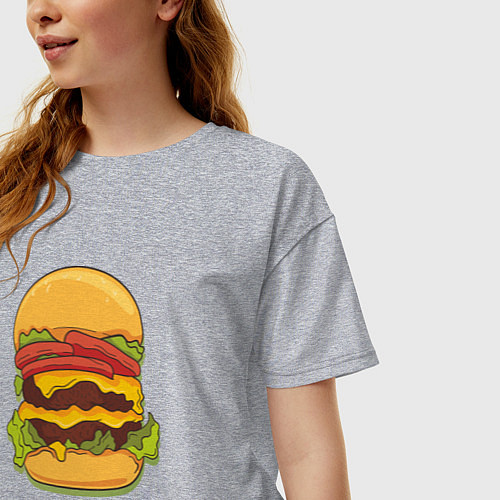 Женская футболка оверсайз Самый вкусный гамбургер / Меланж – фото 3