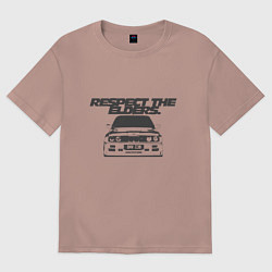 Футболка оверсайз женская BMW - Уважение старшим, цвет: пыльно-розовый