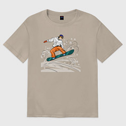 Футболка оверсайз женская Сноубордист snowboard, цвет: миндальный