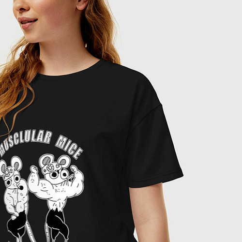 Женская футболка оверсайз МЫШИ УЗУЙ ТЕНГЕНА МЫЩЦЫ МЫЩЦЫ / Черный – фото 3