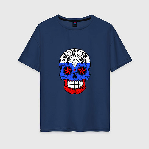 Женская футболка оверсайз Russian Skull / Тёмно-синий – фото 1
