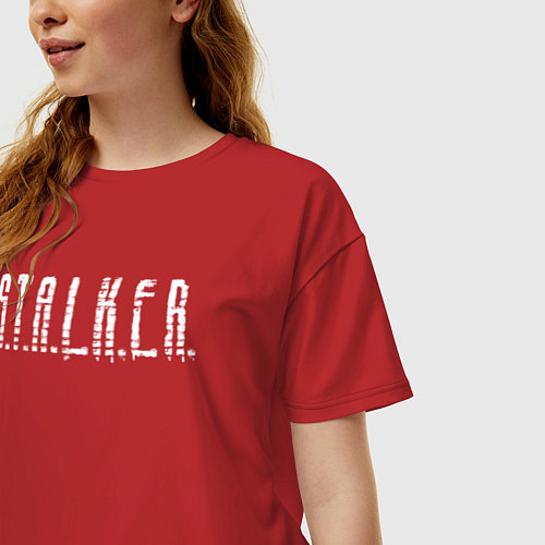 Женская футболка оверсайз S T A L K E R - Logo / Красный – фото 3