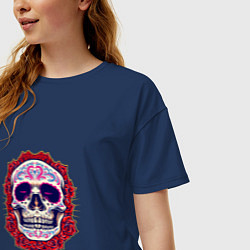 Футболка оверсайз женская Skull - Roses, цвет: тёмно-синий — фото 2