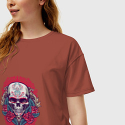 Футболка оверсайз женская Roses Skull, цвет: кирпичный — фото 2