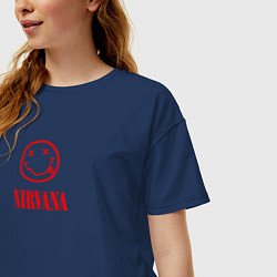Футболка оверсайз женская Нирвана лого красном цвете, цвет: тёмно-синий — фото 2