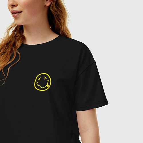 Женская футболка оверсайз Nirvana Жёлтый смайл / Черный – фото 3