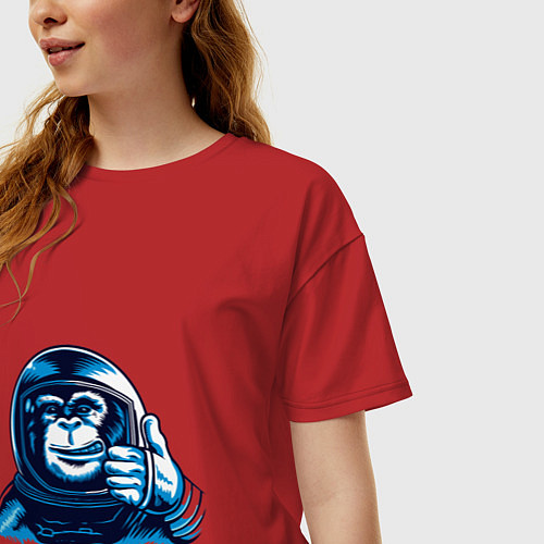 Женская футболка оверсайз Обезьяна космонавт палец вверх / Красный – фото 3