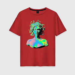 Футболка оверсайз женская Gorgon Medusa Vaporwave Neon, цвет: красный