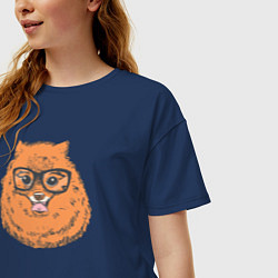 Футболка оверсайз женская Померанский шпиц хипстер, цвет: тёмно-синий — фото 2