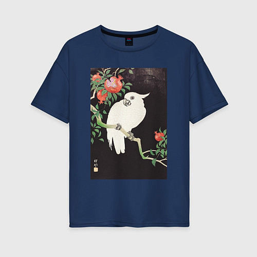 Женская футболка оверсайз Cockatoo and Pomegranate / Тёмно-синий – фото 1