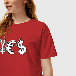Футболка оверсайз женская YES юань, евро, доллар, цвет: красный — фото 2