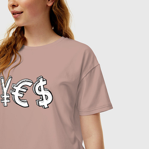 Женская футболка оверсайз YES юань, евро, доллар / Пыльно-розовый – фото 3