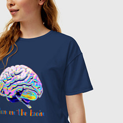 Футболка оверсайз женская Turn on the brain Включи мозги Неон Neon, цвет: тёмно-синий — фото 2