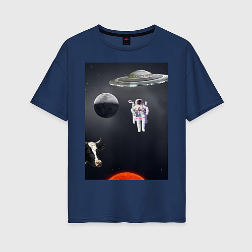 Женская футболка оверсайз Космический бред / Тёмно-синий – фото 1