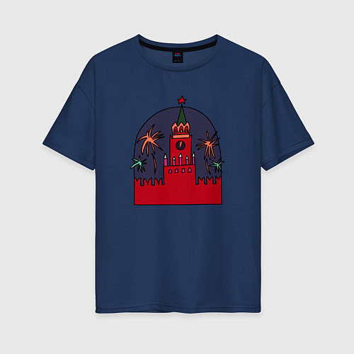 Женская футболка оверсайз Москва Кремль Салют / Тёмно-синий – фото 1