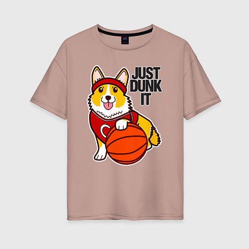 Женская футболка оверсайз JUST DUNK IT корги / Пыльно-розовый – фото 1
