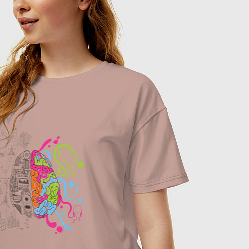 Женская футболка оверсайз Два полушария мозга / Пыльно-розовый – фото 3