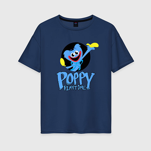 Женская футболка оверсайз POPPY PLAYTIME HAGGY WAGGY ХАГГИ ВАГГИ СЧАСТЛИВЫЙ / Тёмно-синий – фото 1