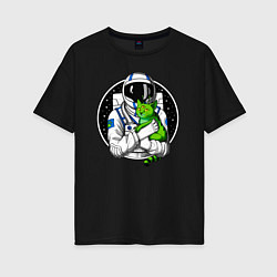 Футболка оверсайз женская Космонавт с инопланетным котом, цвет: черный