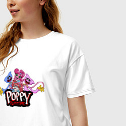 Футболка оверсайз женская Poppy Playtime Mommy Long Legs, Huggy, Kissy, Popp, цвет: белый — фото 2