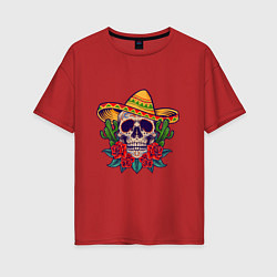 Футболка оверсайз женская Skull - Mexico, цвет: красный