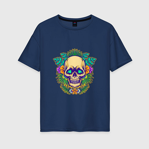 Женская футболка оверсайз Summer - Skull / Тёмно-синий – фото 1