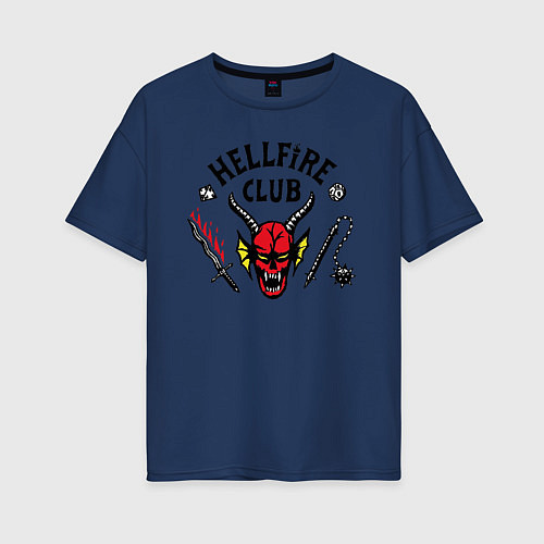 Женская футболка оверсайз Hellfire Club Stranger Things 4 / Тёмно-синий – фото 1