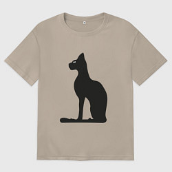 Женская футболка оверсайз Силуэт черной кошки, Египетская богиня Бастет