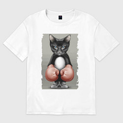 Футболка оверсайз женская Крутой котяра в боксёрских перчатках Cool cat in b, цвет: белый