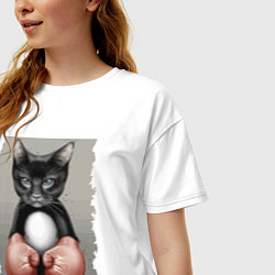 Футболка оверсайз женская Крутой котяра в боксёрских перчатках Cool cat in b, цвет: белый — фото 2