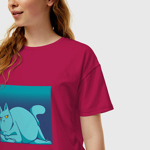 Женская футболка оверсайз Ленивый котик в квадрате Lazy Cat Square / Маджента – фото 3