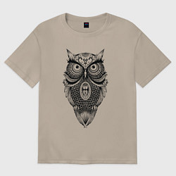 Футболка оверсайз женская Сова в стиле Мандала Mandala Owl, цвет: миндальный