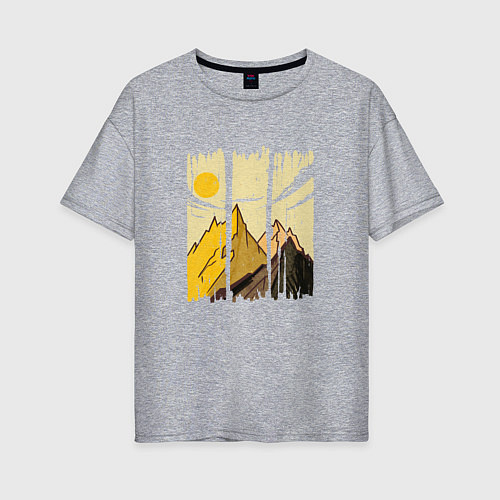 Женская футболка оверсайз Горный Пейзаж в штрихах Mountain Landscape Strokes / Меланж – фото 1