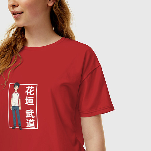 Женская футболка оверсайз Takemichi Hanagaki art / Красный – фото 3
