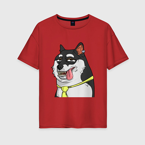 Женская футболка оверсайз NFT DOGE stuck out his tongue / Красный – фото 1
