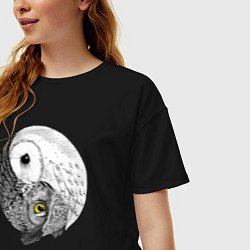 Футболка оверсайз женская Инь Янь по совиному, цвет: черный — фото 2